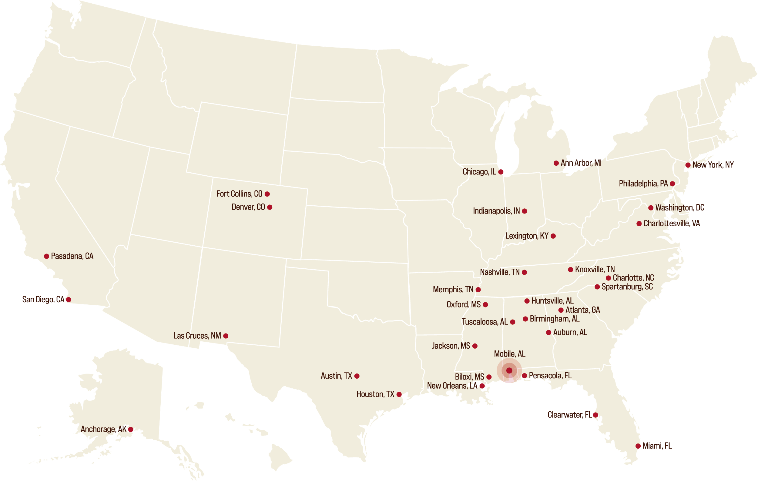 Relocation Map Showing Cities in USA